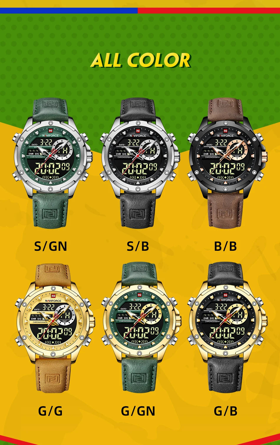 Naviforce Mens Original Watches 2025 Men Fashion Sports Waterproof Luxury Corium Strap Men Wristwatch with Calendar Dual Display