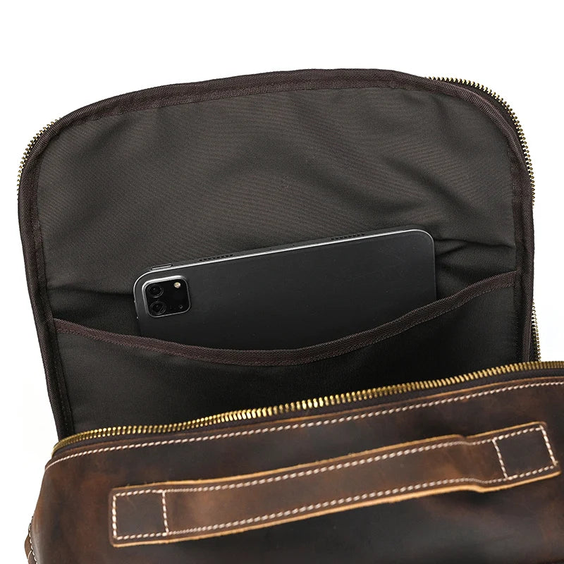 2025 New Arrivals Leather Backpack For Travel Men Male Cowhide Leather Laptop Bag 15.6" 17 Double Shoulder Bagpack For Man Retro