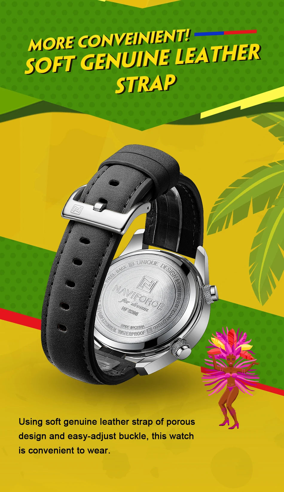 Naviforce Mens Original Watches 2025 Men Fashion Sports Waterproof Luxury Corium Strap Men Wristwatch with Calendar Dual Display