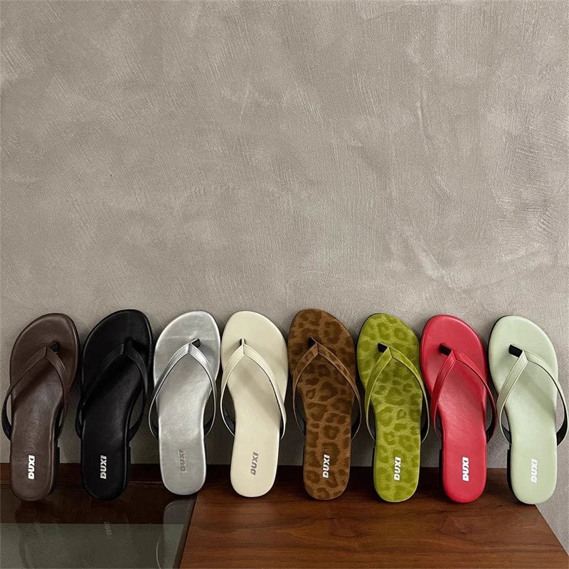SUOJIALUN 2025 Summer New Brand Women Slipper Fashion Narrow Band Slip On Flip Flops Soft Flat Heel Outdoor Casual Dress Slides