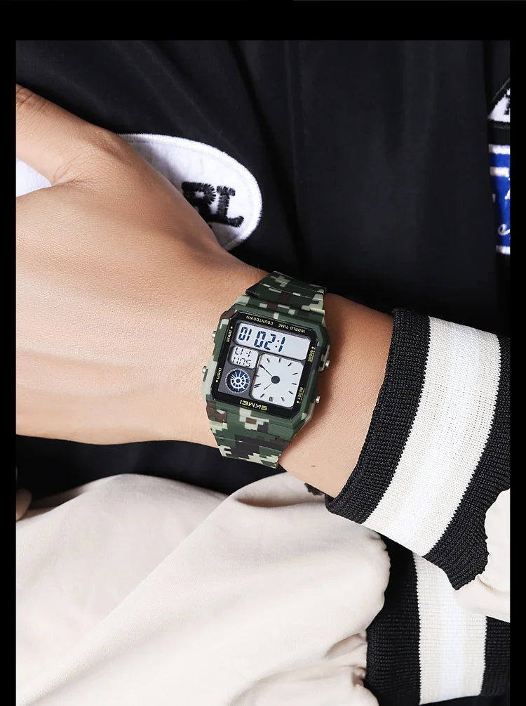 Skmei 5 Alarm Clock Male Military Sports Watches Analog Digital Display Multiple Time Zone Waterproof Swimming Mens Stop Watch