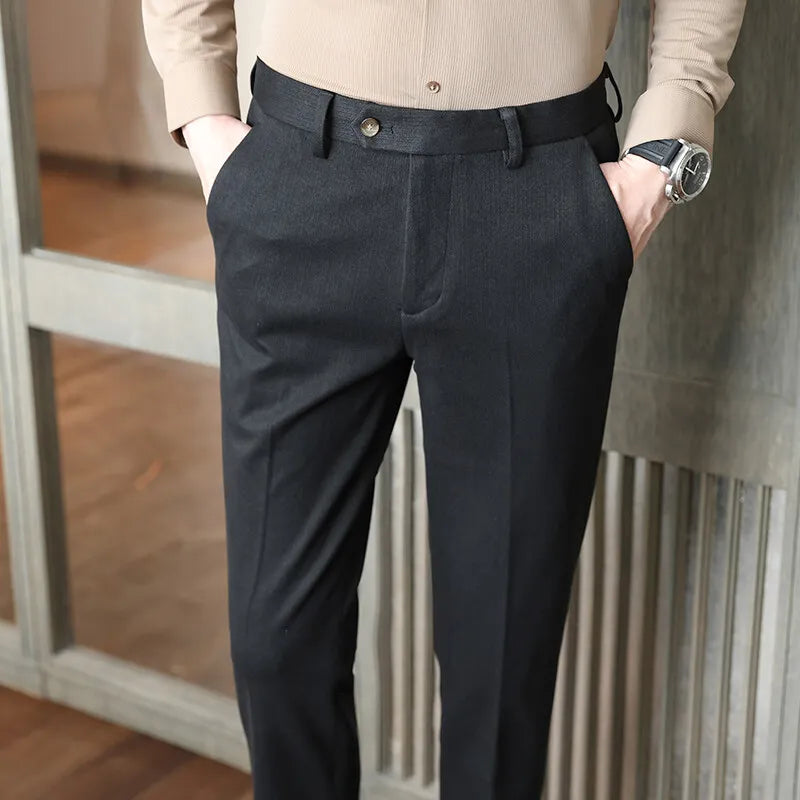 2024 Autumn and Winter New Wheat Grain Woolen Thick Khaki Trousers for Men, Coffee Color Fashionable Versatile Mens Casual Pants