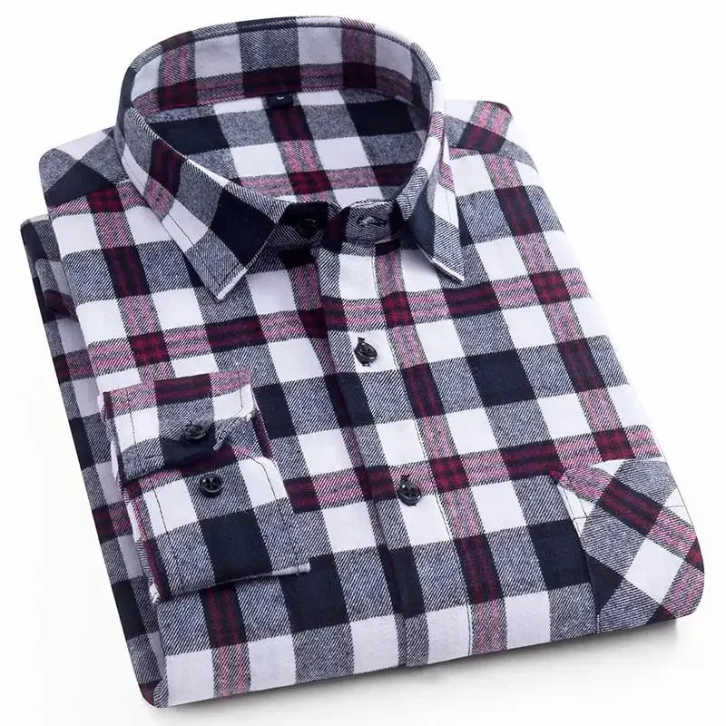 2024 100% Cotton New Male Casual Long Sleeve Warm Man Clothes Flannel Plaid Shirt Men Plus Size 3XL 4XL