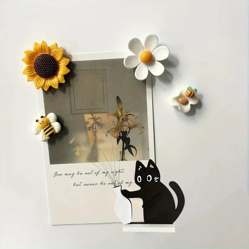 Black Cat Pushing Vase Decor Cat Whisker Collection & Memorial Box Fridge Magnet Home Office Decor Perfect Gift For Cat Lovers
