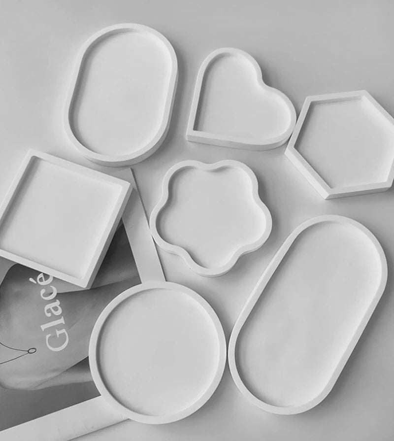 Tray Dish Mold Round Square Rectangle Coaster Silicone Mold Cement Plaster Resin Tray Mould Jewelry Storage Tray Home Decor