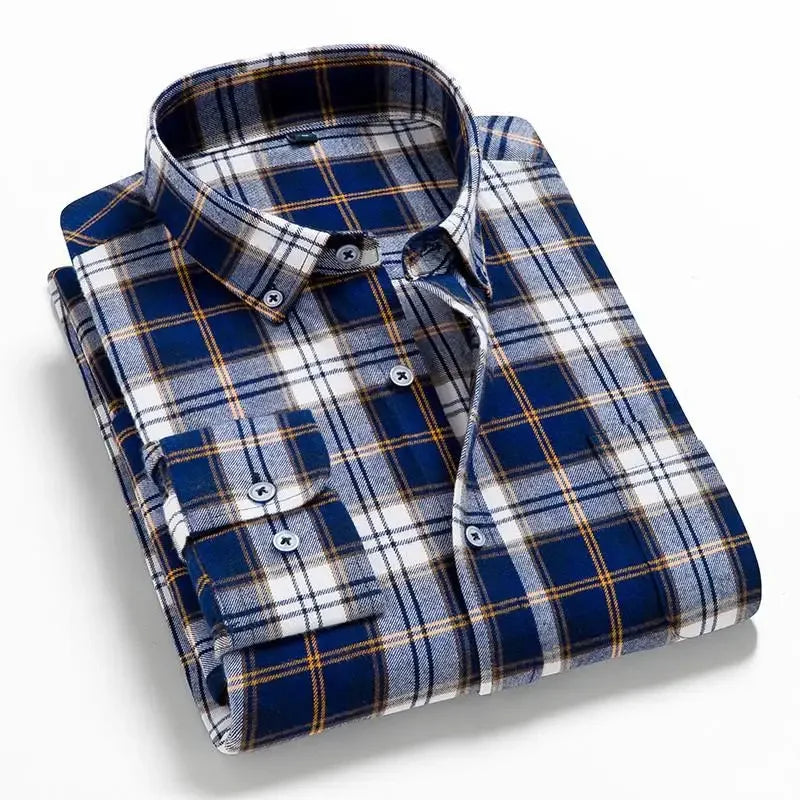 2024 100% Cotton New Male Casual Long Sleeve Warm Man Clothes Flannel Plaid Shirt Men Plus Size 3XL 4XL