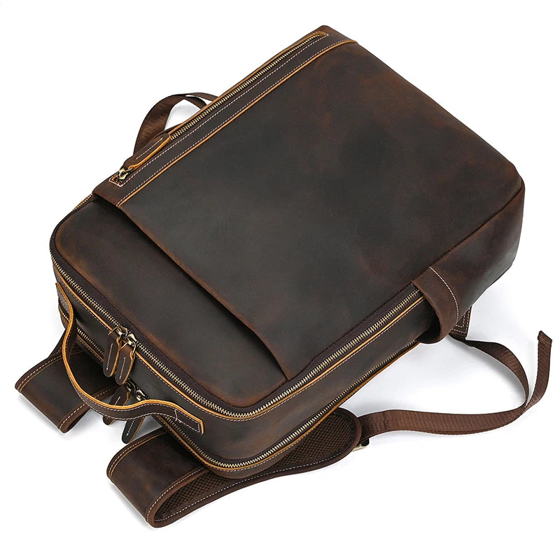2025 New Arrivals Leather Backpack For Travel Men Male Cowhide Leather Laptop Bag 15.6" 17 Double Shoulder Bagpack For Man Retro