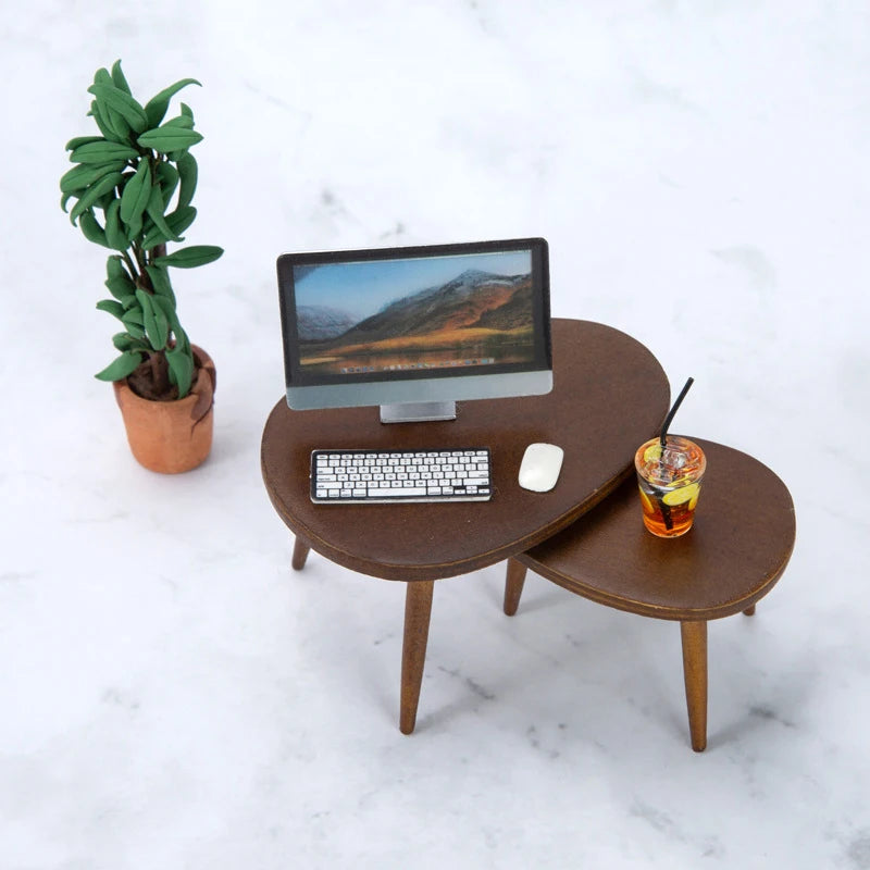 1 Set 1:12 Dollhouse Miniature Wooden Furniture Triangle Coffee Table Computer Desk Tea Model Living Room Home Decor Toy
