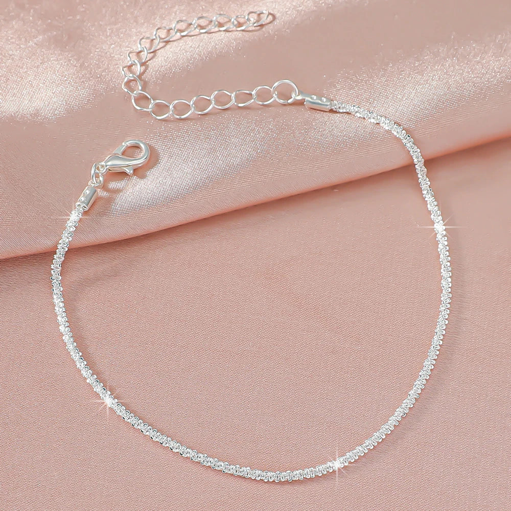 New 925 Sliver Plated CZ Anklet Bracelets for Women Girl Trendy Waterproof Zircon Charm Dainty Layer Chain Anklets Jewelry Gifts