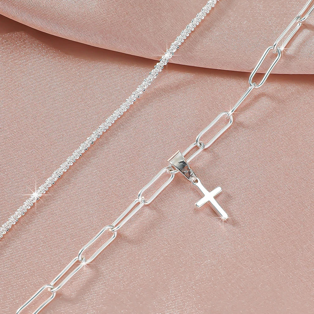 New 925 Sliver Plated CZ Anklet Bracelets for Women Girl Trendy Waterproof Zircon Charm Dainty Layer Chain Anklets Jewelry Gifts