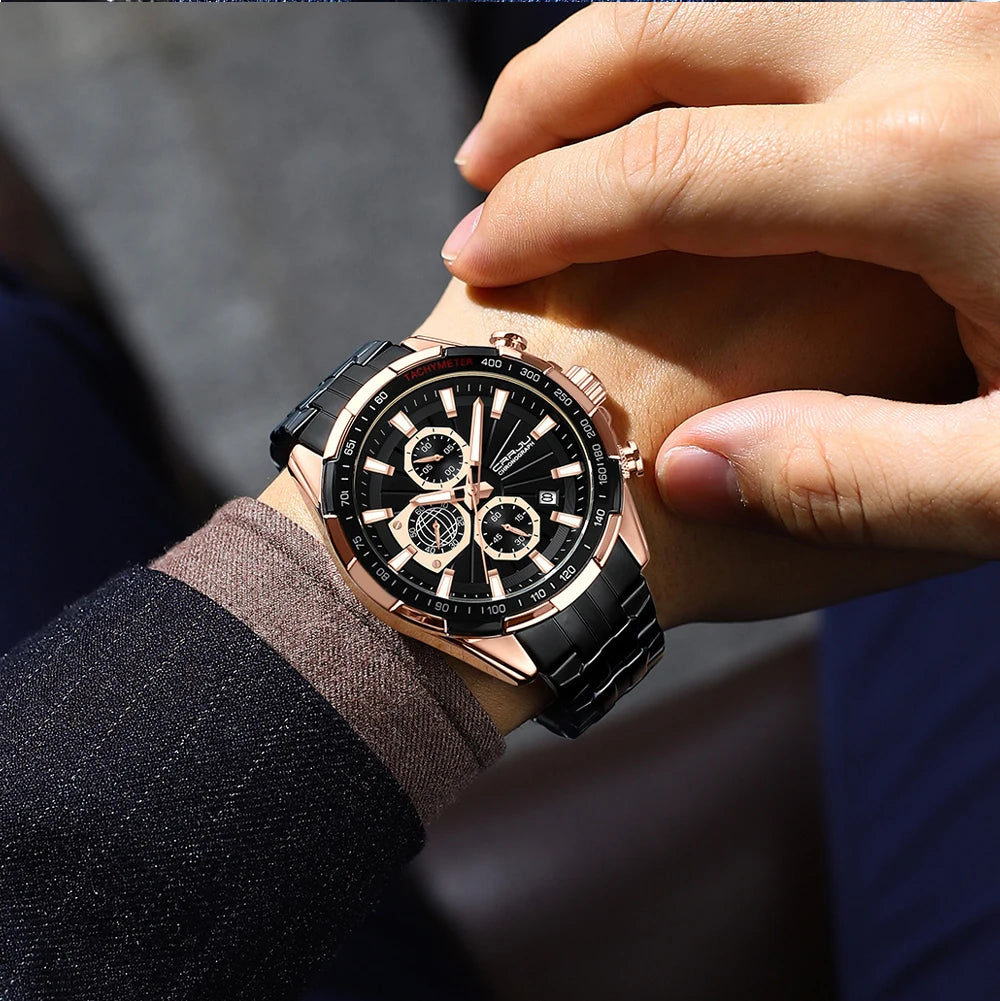 CRRJU Men's Watches Fashion Business Multifunction Quartz Chronograph with Auto Date and Luminous Hands Relogio Masculino