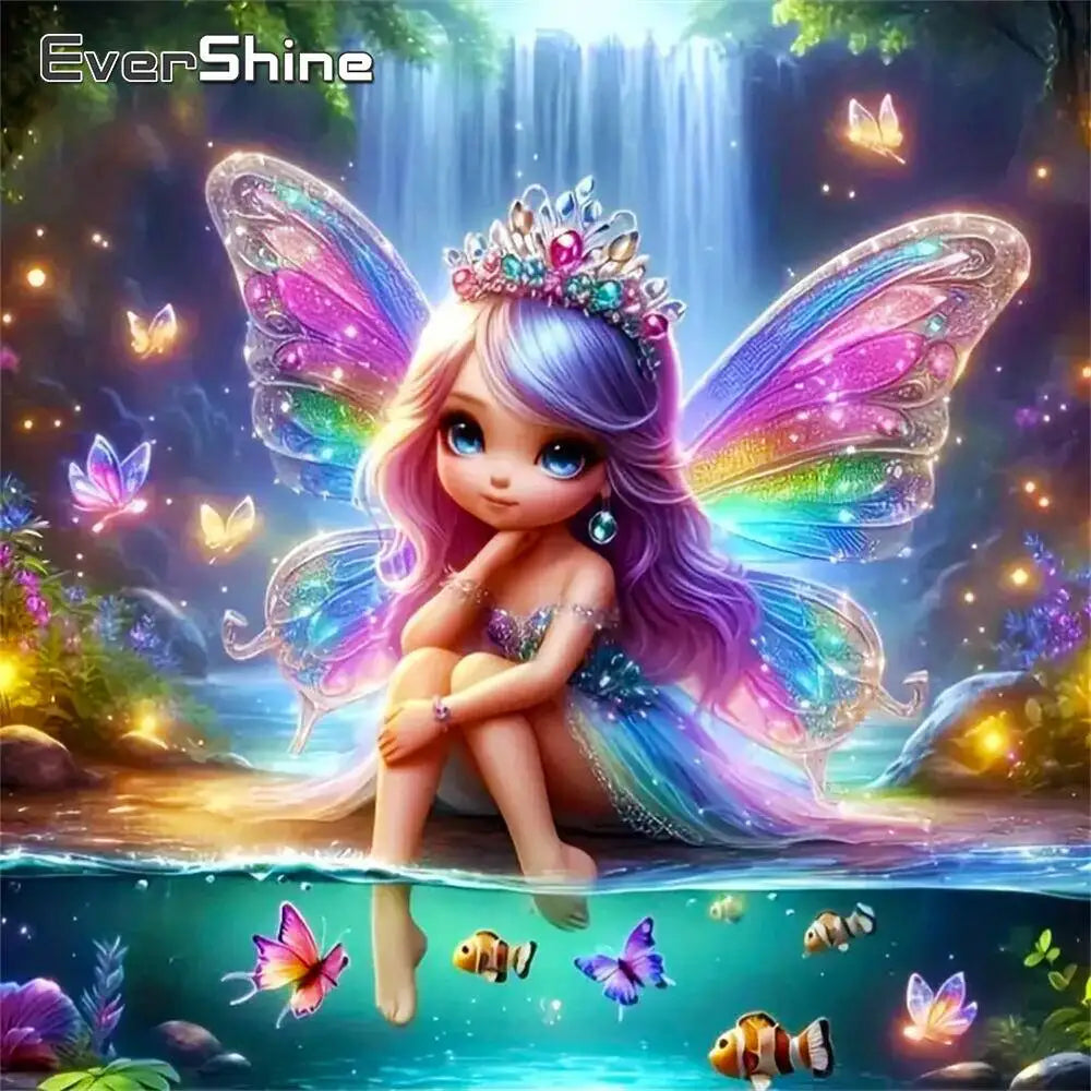 Evershine Full Square Diamond Painting Girl Portrait Rhinestones Mosaic Elf 5D DIY Diamond Embroidery Wings Picture Home Decor