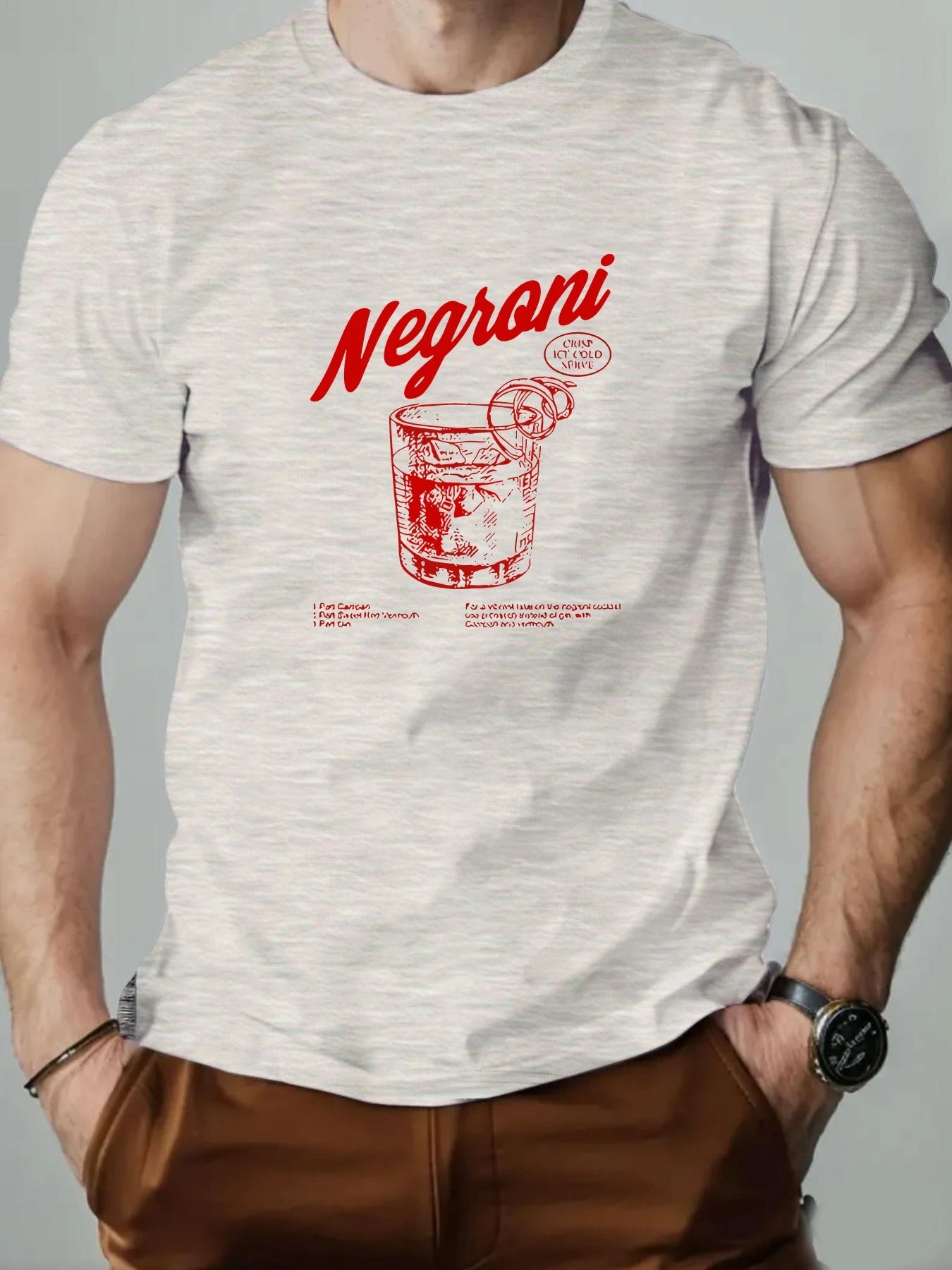 2025 New Men's Cotton Short Sleeve T-shirt Negroni Cocktail Graphic Print Black Casual Fashion Top For Daily & Party Wear