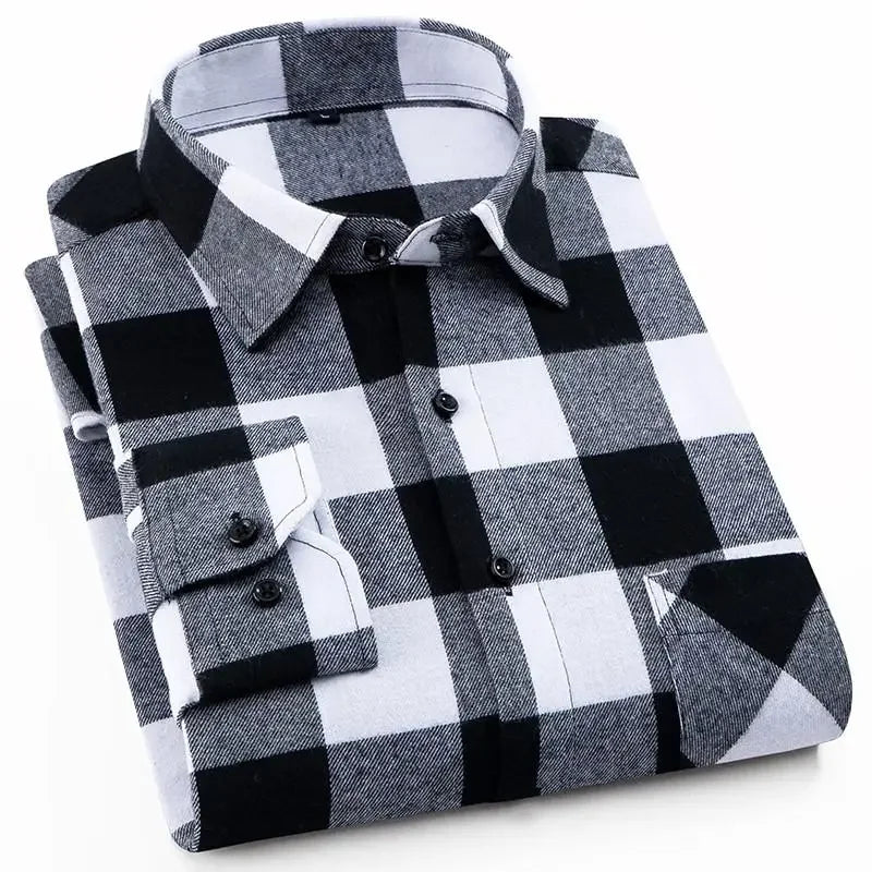 2024 100% Cotton New Male Casual Long Sleeve Warm Man Clothes Flannel Plaid Shirt Men Plus Size 3XL 4XL