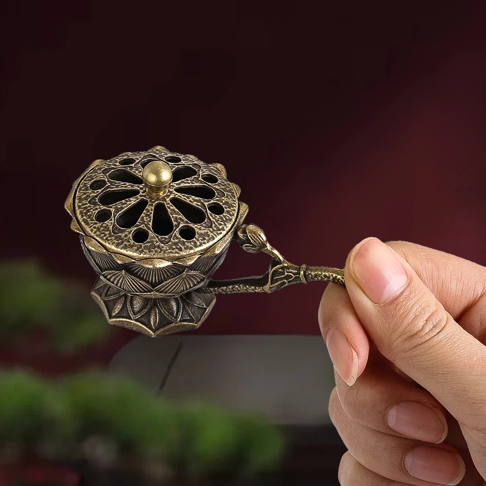 Lotus Incense Burner Vintage Brass Charcoal Incense Holder Sandalwood Censer Yoga Meditation Home Decor Tea Ceremony Accessories