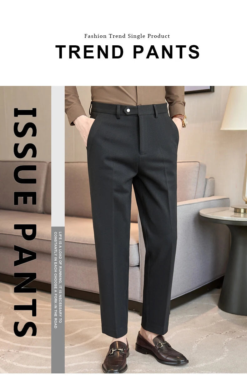 2024 Autumn and Winter New Wheat Grain Woolen Thick Khaki Trousers for Men, Coffee Color Fashionable Versatile Mens Casual Pants