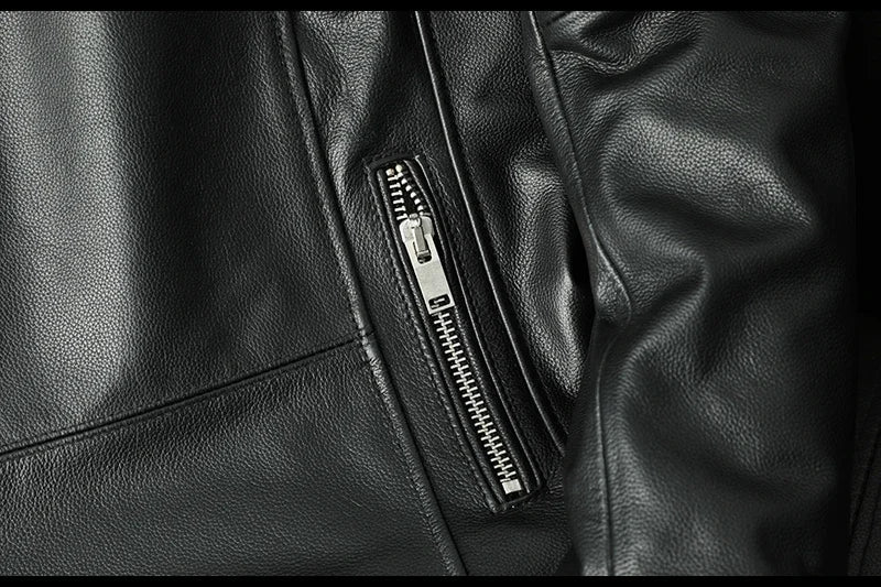 2025 New Genuine Cow Leather Jacket Men Autumn Winter Male Coats Diagonal zipper and Multi Pocket slim Motorcycle Clothing
