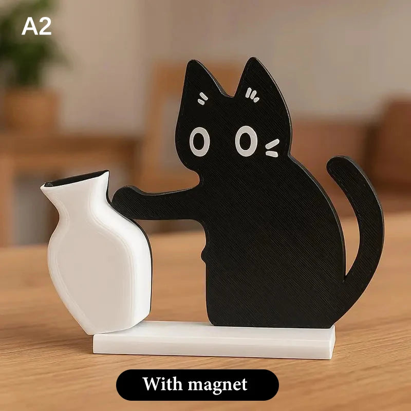 Black Cat Pushing Vase Decor Cat Whisker Collection & Memorial Box Fridge Magnet Home Office Decor Perfect Gift For Cat Lovers