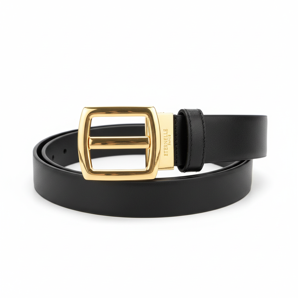 Slim Genuine Leather Gold Buckle Belt