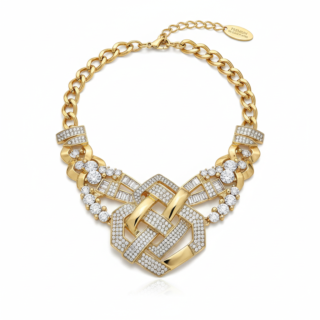 18K Gold Plated Crystal Statement Necklace